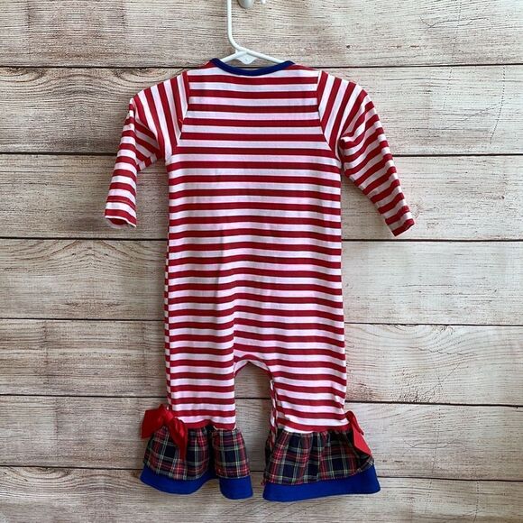 RICRAC & RUFFLES APPLIQUED NUTCRACKER‎ ROMPER IN RED AND WHITE STRIPES - Picture 7 of 7